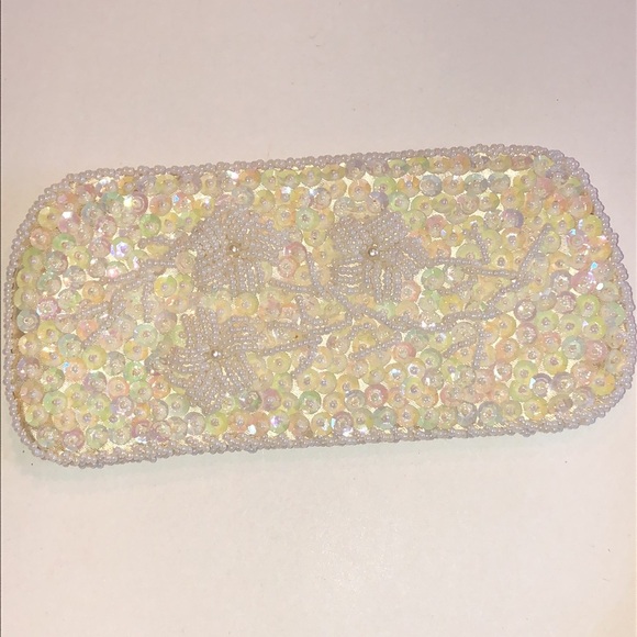 Vintage Accessories - Vintage Beaded Sequin Floral Eyeglasses Case